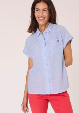 Chemise manches courtes femme rayé bleu 100% coton Chemise manches courtes femme rayé bleu 100% coton