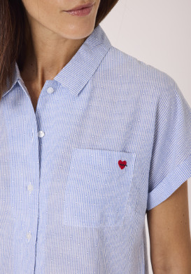 Chemise manches courtes femme rayé bleu 100% coton Chemise manches courtes femme rayé bleu 100% coton