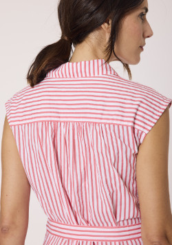 Robe chemise femme à rayures rouges 100% coton