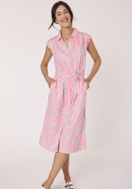 Robe chemise femme à rayures rouges 100% coton Robe chemise femme à rayures rouges 100% coton