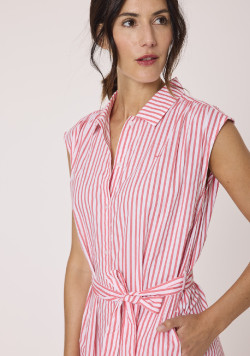 Robe chemise femme à rayures rouges 100% coton