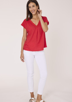 Blouse femme manches courtes viscose rouge