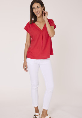 Blouse femme manches courtes viscose rouge