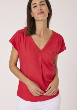 Blouse femme manches courtes viscose rouge