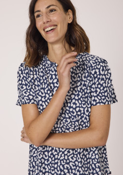 Blouse manches courtes femme imprimée bleu 100% viscose