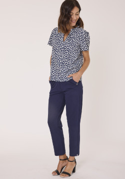 Blouse manches courtes femme imprimée bleu 100% viscose