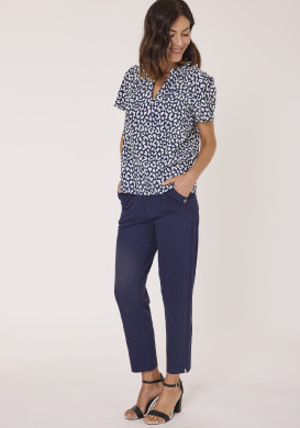 Blouse manches courtes femme imprimée bleu 100% viscose Blouse manches courtes femme imprimée bleu 100% viscose