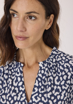Blouse manches courtes femme imprimée bleu 100% viscose