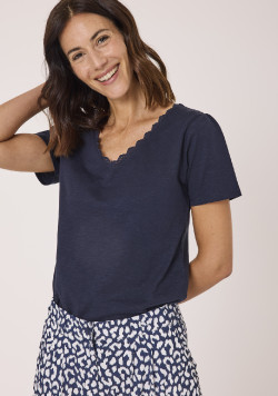 Tee-shirt manches courtes femme bleu marine 100% coton