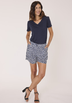 Tee-shirt manches courtes femme bleu marine 100% coton