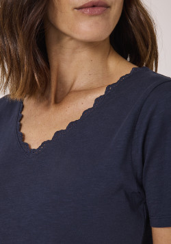 Tee-shirt manches courtes femme bleu marine 100% coton