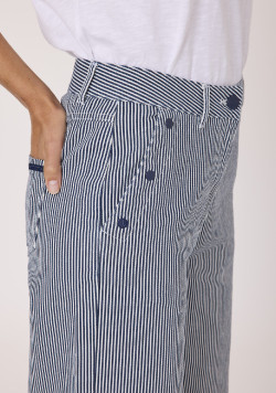 Pantalon large femme rayé bleu marine 100% coton