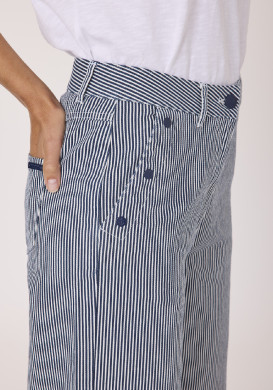 Pantalon large femme rayé bleu marine 100% coton Pantalon large femme rayé bleu marine 100% coton