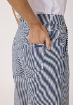 Pantalon large femme rayé bleu marine 100% coton