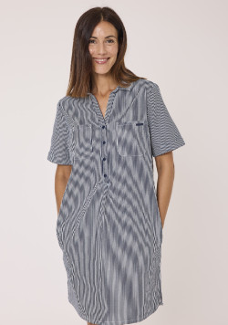 Robe femme rayé bleu avec col polo 100% coton