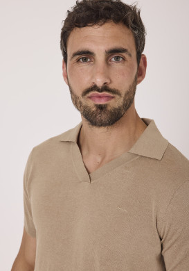 Polo tricot manches courtes Homme beige Polo tricot manches courtes Homme beige