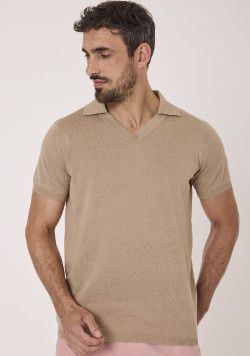 Polo tricot manches courtes Homme beige