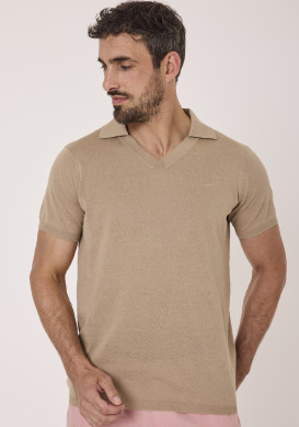 Polo tricot manches courtes Homme beige Polo tricot manches courtes Homme beige