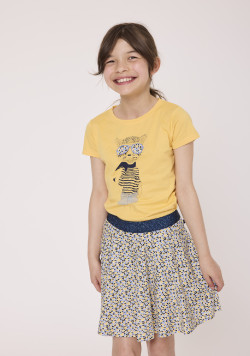 Jupe short fille imprimé floral jaune et bleu