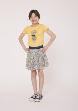 Tee-shirt fille manches courtes jaune avec dessin ludique