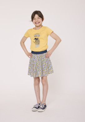 Tee-shirt fille manches courtes jaune avec dessin ludique Tee-shirt fille manches courtes jaune avec dessin ludique