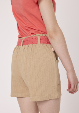 Short fille beige avec ceinture 100% coton