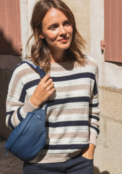 Pull tricot lurex ajouré à rayures femme