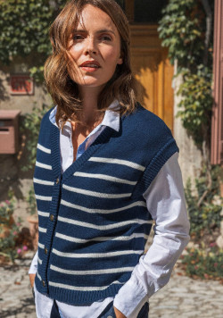 Gilet sans manche bleu marine rayée femme