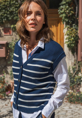 Gilet sans manche bleu marine rayée femme Gilet sans manche bleu marine rayée femme