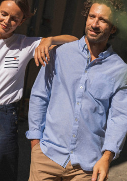 Chemise manches longues bleu homme 100% coton