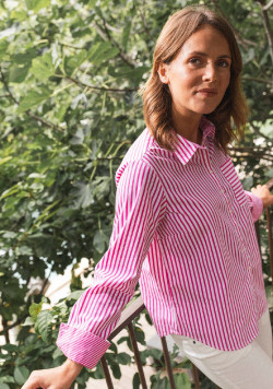 Chemise manches longues rayée rose femme 100% coton