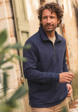 Sweat homme avec col zippé poche marine Sweat homme avec col zippé poche marine