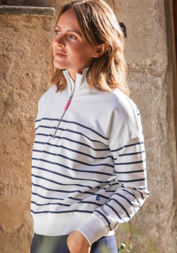 Sweat col zippé à rayure femme