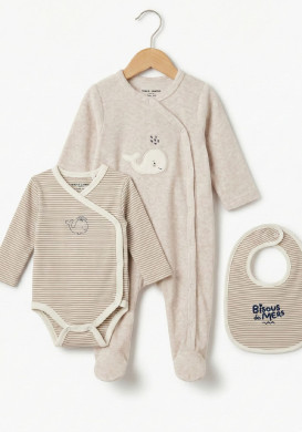 Ensemble pyjama, body et bavoir bébé