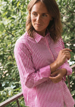 Chemise manches longues rayée rose femme 100% coton