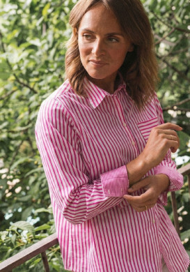 Chemise manches longues rayée rose femme 100% coton Chemise manches longues rayée rose femme 100% coton