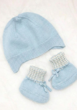 Ensemble bleu Bébé bonnet + chaussons