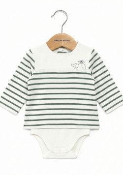 Body manches longues 100% coton Bébé rayé kaki