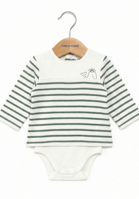 Body manches longues 100% coton Bébé rayé kaki Body manches longues 100% coton Bébé rayé kaki
