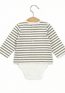 Body manches longues 100% coton Bébé rayé kaki