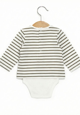 Body manches longues 100% coton Bébé rayé kaki Body manches longues 100% coton Bébé rayé kaki