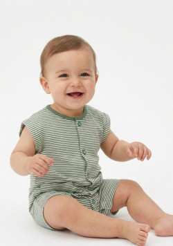 Combishort 100% coton rayé verte bébé