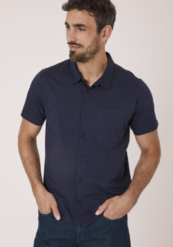 Chemise manches courtes homme bleu marine 100% coton