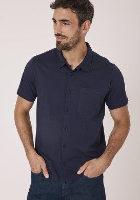 Chemise manches courtes homme bleu marine 100% coton