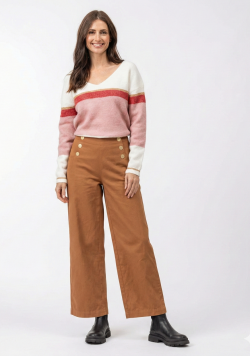 Pantalon large à ponts camel Femme