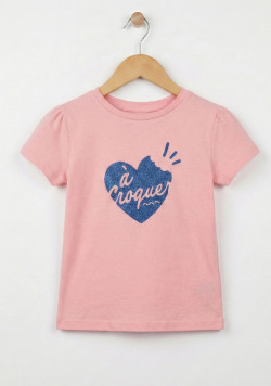 Tee-shirt manches courtes fille rose 100% coton