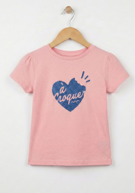Tee-shirt manches courtes fille rose 100% coton Tee-shirt manches courtes fille rose 100% coton