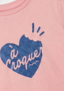 Tee-shirt manches courtes fille rose 100% coton