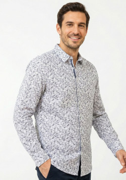 Chemise blanche Homme imprimé gris