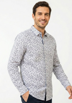 Chemise blanche Homme imprimé gris